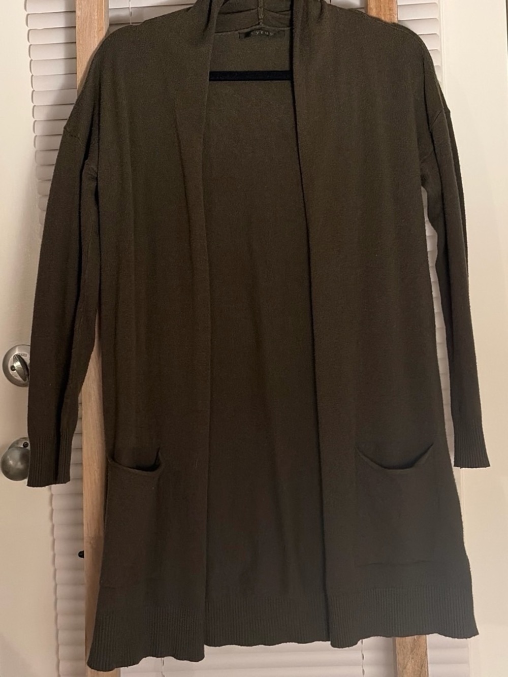 Cyrus Olive Open-Front Long Cardigan with Pockets